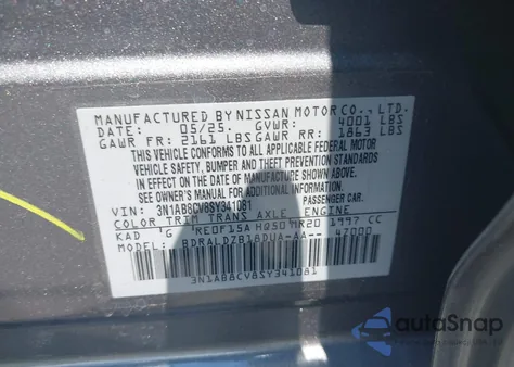 2025 Nissan Sentra Sv z USA, uszkodzony, nr VIN 3N1AB8CV8SY341081